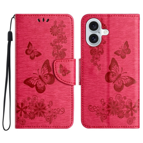 Чохол-книжка Embossed Butterfly для iPhone 16 Plus – червоний