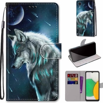 Чехол-книжка Coloured Drawing Cross для Samsung Galaxy A03 Core - Pensive Wolf