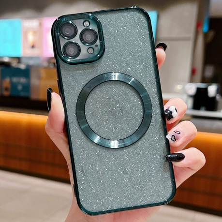 Ударозахисний чохол Electroplating Pure Color Glitter Powder MagSafe на iPhone 16 Pro - зелений