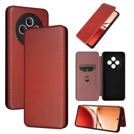 Чехол-книжка Carbon Fiber Texture на OPPO Reno12 F/12 FS 5G / 4G - коричневый