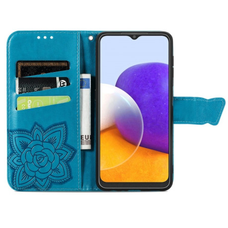 Чехол-книжка Butterfly Love Flower Embossed на Samsung Galaxy M32/A22 4G - синий