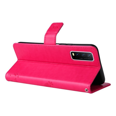 Чехол-книжка Cat Embossing Pattern на Vivo Y11s/Y12A/Y12s/Y20/Y20A/Y20s/Y20G/Y20SG - пурпурно-красный