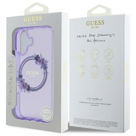 Оригінальний чохол Guess IML Flowers Wreath MagSafe для iPhone 16 - Purple