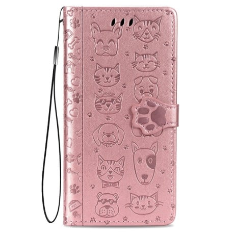 Чехол-книжка Cute Cat and Dog Embossed на Xiaomi Mi Note 10 Lite - розовое золото