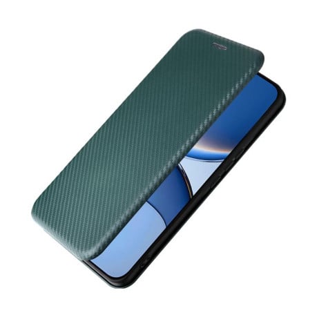 Чехол-книжка Carbon Fiber Texture на Xiaomi Poco F7 5G - зеленый