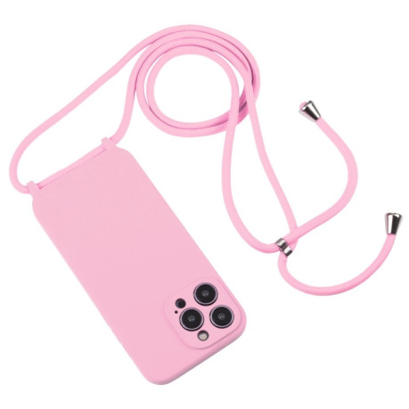 Чохол Crossbody Lanyard Liquid Silicone Caseна iPhone 15 Pro - рожевий