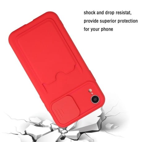 Sliding Camera Cover Design TPU Protective Case with Card Slot For iPhone XR(Red)