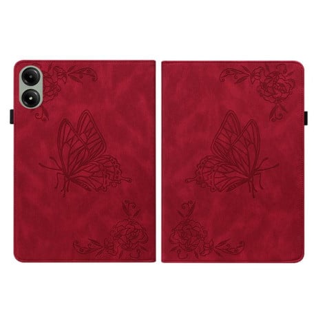 Чехол-книжка Butterfly Flower Embossed Leather на Xiaomi Redmi Pad 2 / Xiaomi Redmi Pad SE 11 2025 - красный