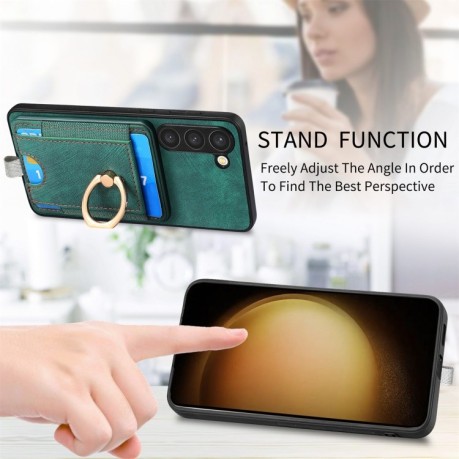 Противоударный чехол Retro Splitable Magnetic Card для Samsung Galaxy S24+ 5G - зеленый