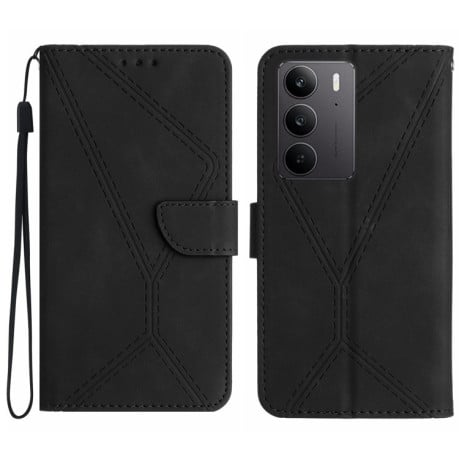 Чехол-книжка Stitching Embossed Leather на Realme C75 4G - черный