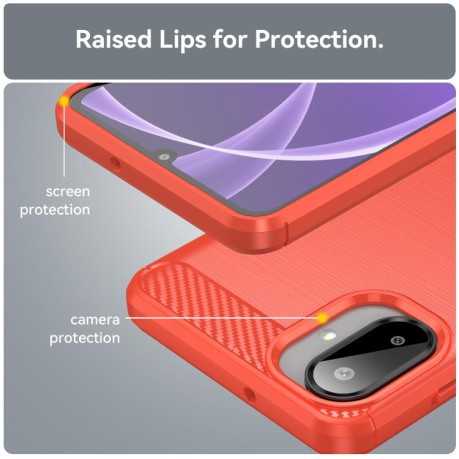 Противоударный чехол Brushed Texture Carbon Fiber на Samsung Galaxy A07 4G - красный