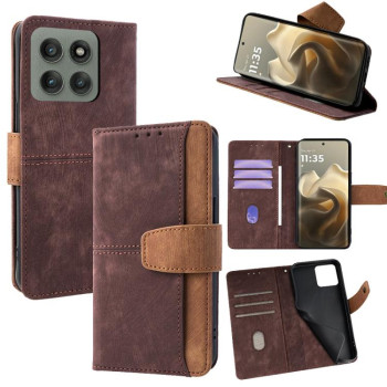 Чехол-книжка Color Stitching Skin Feel с защитой от сканирования RFID и магнитным хлястиком на Motorola Edge 60 Pro 5G - коричневый