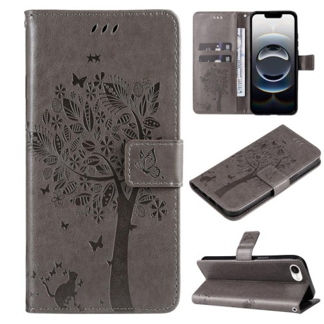 Чохол-книжка Happy Cat Pattern для iPhone 16e - сірий