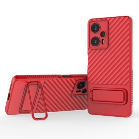 Противоударный чехол Texture Wavy для Xiaomi Poco F5 - красный