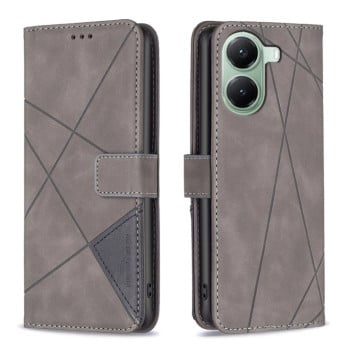 Чохол-книжка з фактурою Rhombus та магнітним хлястиком на Xiaomi Poco X7 Pro - сірий