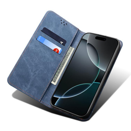 Чехол-книжка с джинсовой тканью casual на Motorola Edge 60 Pro - синий
