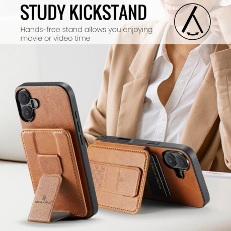Чехол Fierre Shann Oil Wax Cow Leather Card Holder на iPhone 16 - коричневый