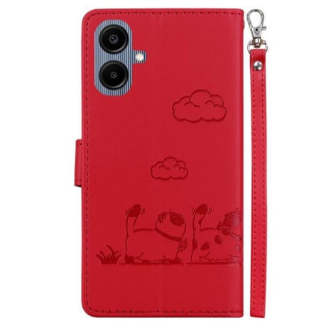Чехол-книжка с тиснением &quot;Cute Cats&quot; и защитой от сканирования RFID на Samsung Galaxy A07 4G / A06 4G / 5G - красный