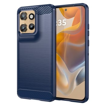 Протиударний чохол Brushed Texture Carbon Fiber на Motorola Edge 50 Neo - синій