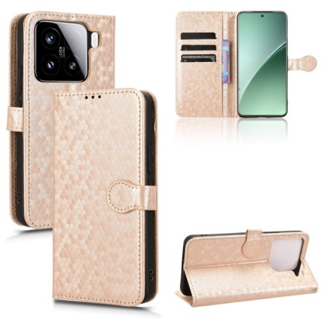 Чехол-книжка Honeycomb Dot для Xiaomi 15 Pro - золотой