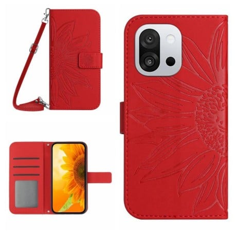 Чехол-книжка Skin Feel Sun Flower для OnePlus 13T - красный