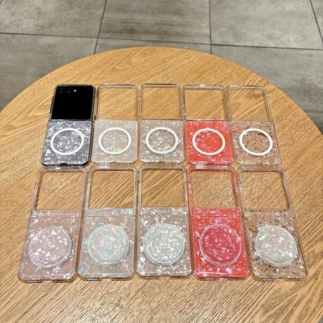 Противоударный чехол Pearlescent Shell Texture MagSafe для Motorola Razr 60 Ultra - белый
