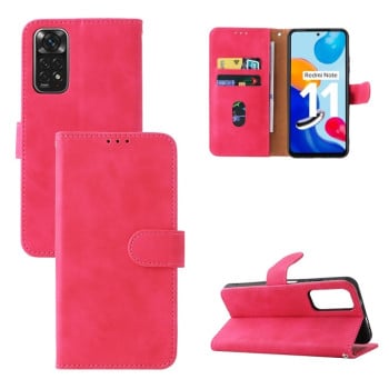 Чехол-книжка Solid Color Skin Feel на Xiaomi Redmi Note 11 4G Global / Note 11S - пурпурно-красный