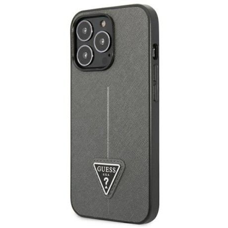 Оригінальний чохол Guess SaffianoTriangle Logo для iPhone 14 Pro Max - silver