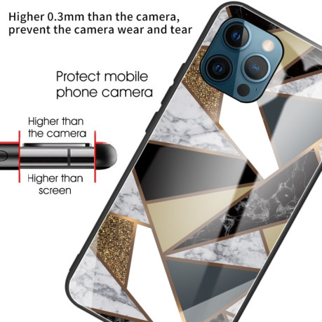 Противоударный стеклянный чехол Marble Pattern для iPhone 13 Pro - Rhombus Golden