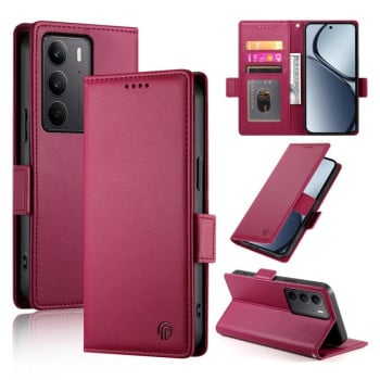 Чохол-книжка Side Buckle Magnetic Frosted Leather на Realme C75 / Realme 14x - винно-червоний