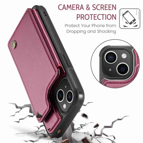 Чехол CaseMe C22 Card Slots Holder RFID Anti-theft для iPhone 15 - винно-красный
