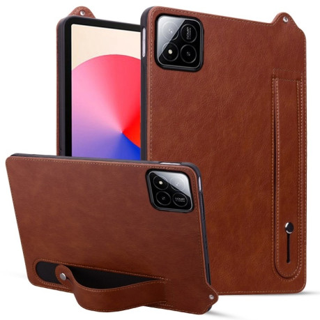 Противоударный чехол Wristband Leather Back для Xiaomi Pad 7 / 7 Pro - коричневый