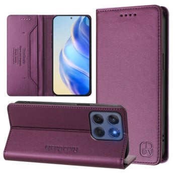 Чохол-книжка RC01 Dual-Folded Magnetic Suction RFID Leather на Motorola Edge 5G 2025 / Edge 60 Fusion - фіолетовий