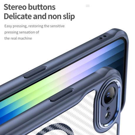 Ударозахисний чохол Carbon Fiber Texture MagSafe Translucent на iPhone 16e - синій