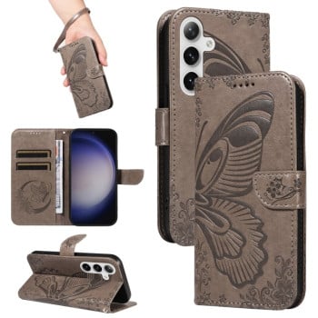 Чохол-книжка Swallowtail Butterfly Embossed Leather для Samsung Galaxy S25/S24 5G - сірий
