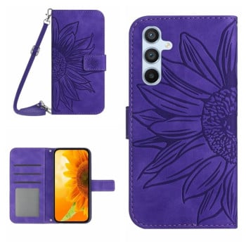 Чохол-книжка Skin Feel з малюнком соняшника на Samsung Galaxy M15 5G - фіолетовий