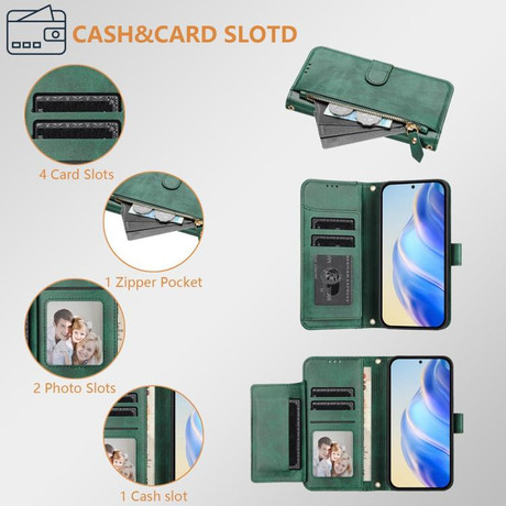 Чехол-книжка Multi-Card Slots Zipper Wallet на Realme Note 80 4G — зелёный