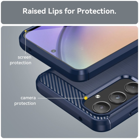 Противоударный чехол Brushed Texture Carbon Fiber на Samsung Galaxy A55 - синий