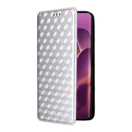 Чехол-книжка Cubic Grid Calf Texture для Motorola Edge 60 Pro - серебристый