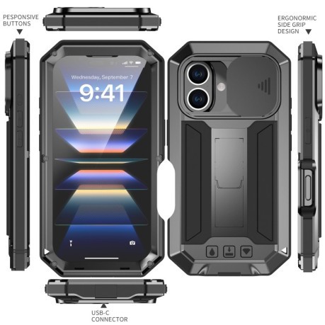 Противоударный чехол R-JUST Sliding для iPhone 16 Plus - черный