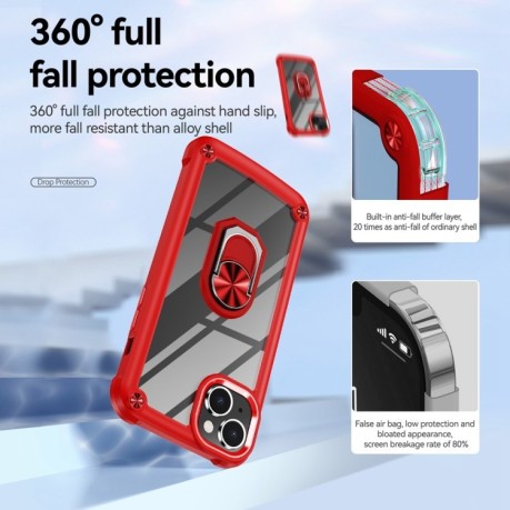 Противоударный чехол Acrylic Ring Holder на iPhone 15 TPU + PC Lens Protection - красный