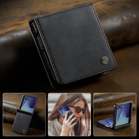 Чохол-книжка CaseMe 033 із фактурою Calf та захистом від сканування RFID на Samsung Galaxy Filp 7 5G - чорний