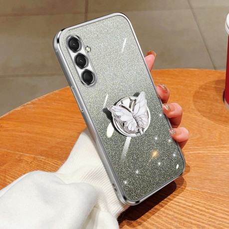 Протиударний чохол Plated Gradient Glitter Butterfly Holder  для Samsung Galaxy A16 5G - сріблястий