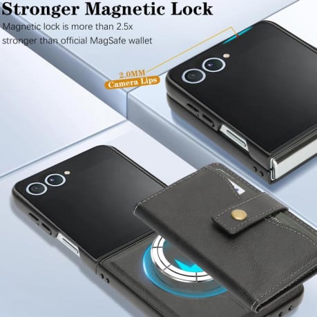 Чохол Kalebol Magnetic Button з кишенькою для карт та MagSafe на Samsung Galaxy Filp 7 - чорний