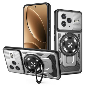 Ударозахисний чохол Transparent MagSafe Magnetic Rotating Ring Holder для Xiaomi Redmi K80 / Poco F7 Pro — сірий