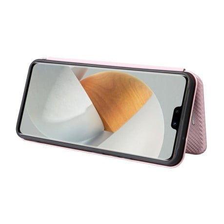 Чехол-книжка Carbon Fiber Texture на Vivo S12 5G/V23 5G - розовое золото