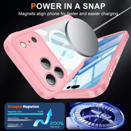 Двосторонний противоударный чехол Life Waterproof MagSafe Magnetic Rugged для iPhone 17 Pro Max - розовый