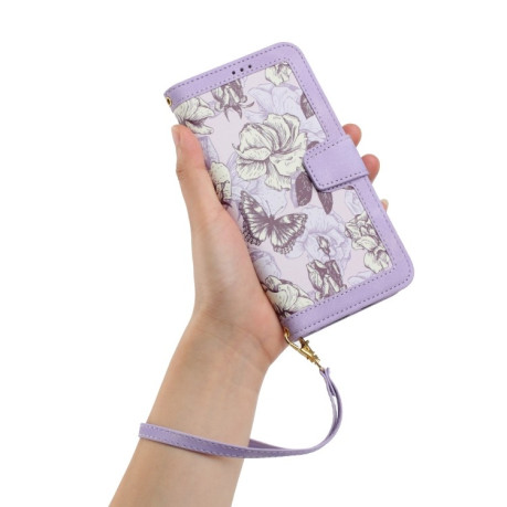 Чехол-книжка Floral Pattern Leather для Samsung Galaxy A56 5G - фиолетовый