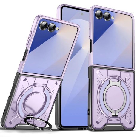 Ударозахисний чохол Transparent MagSafe Magnetic Rotating Ring Holder для Samsung Galaxy Flip 7 5G - фіолетовий