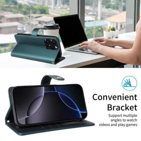 Чехол-книжка Six Card Slots Buckle Leather with Lanyard на Realme C75 - зеленый